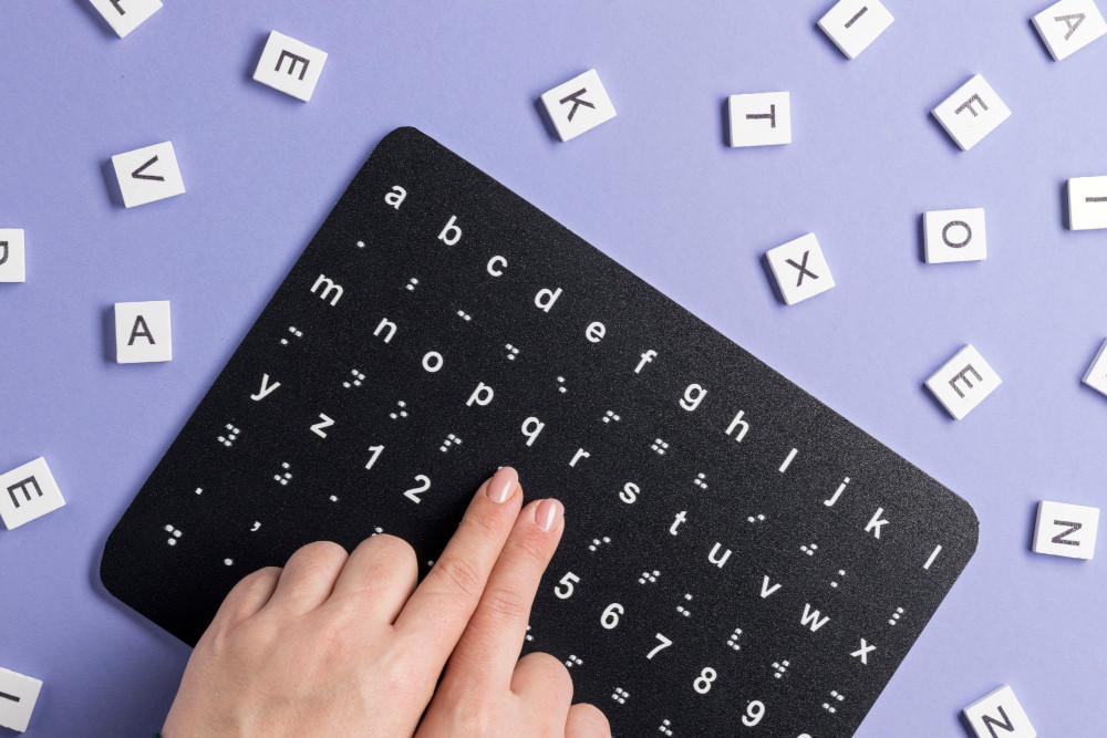 dita che toccano bordo di alfabeto braille 1